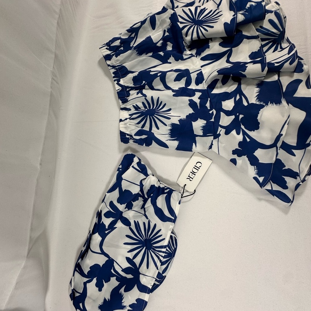 Cider Navy and White Patterned Skirt Set